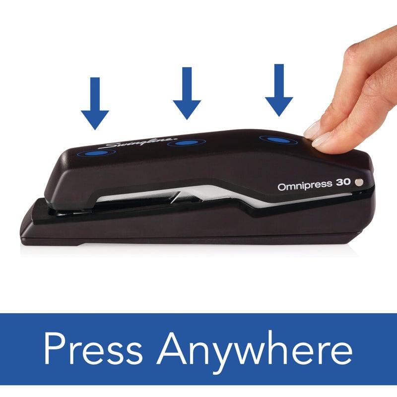 Swingline Stapler, Omnipress 30 Stapler, "Press Anywhere for Easier Use", 30 Sheet Capacity, Black/Gray (5000585A) - Image 3